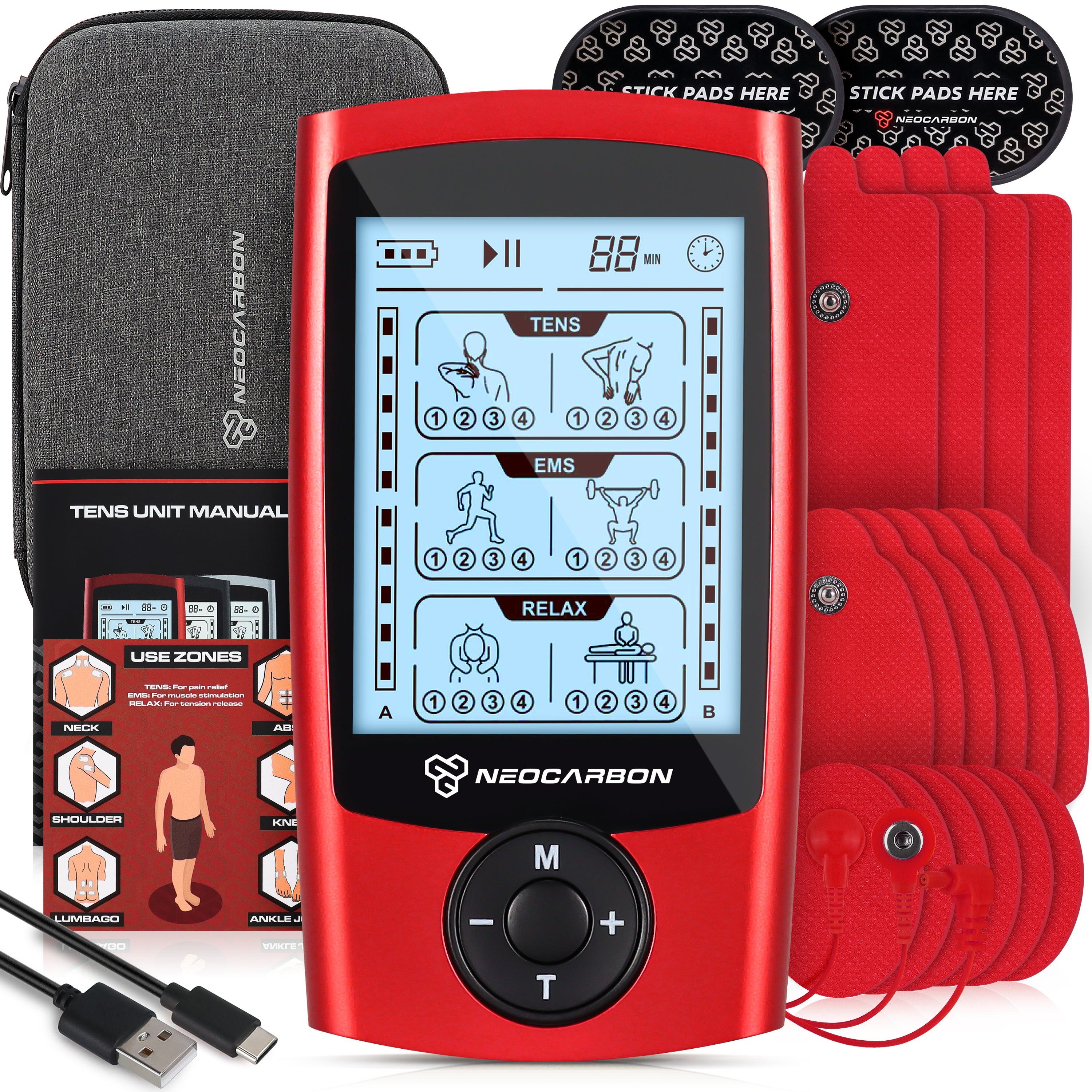 Neocarbon TENS EMS Unit | 24 Modes, Dual Channel Pain Relief